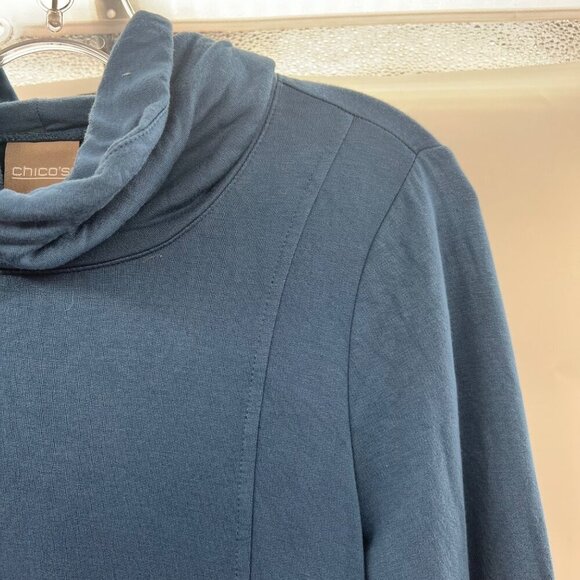 Chico's Cowl Neck Pullover Top Long Sleeve Blue Size Small Pockets - Picture 3 of 9